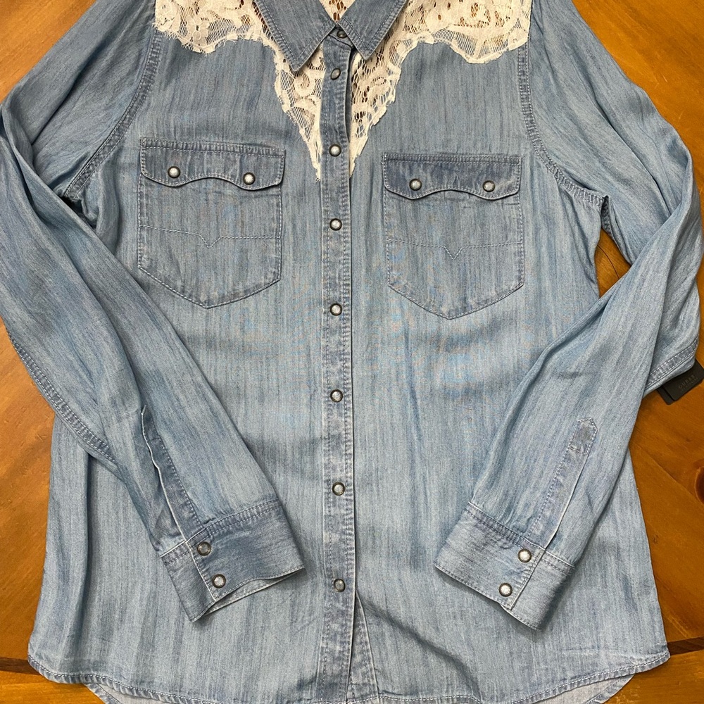 NWT Guess Denim Shirt with Lace Detail
